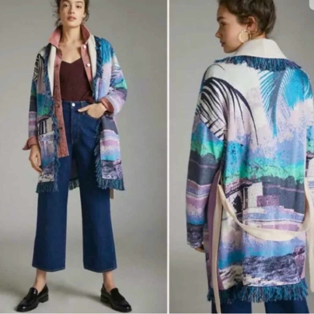 Anthropologie Aldo Martins Moira Fringe Abstract Cardigan - Size S